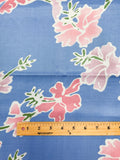 1 3/4 YD Polyester Vintage - Pink, White and Green Tropical Flowers on Blue