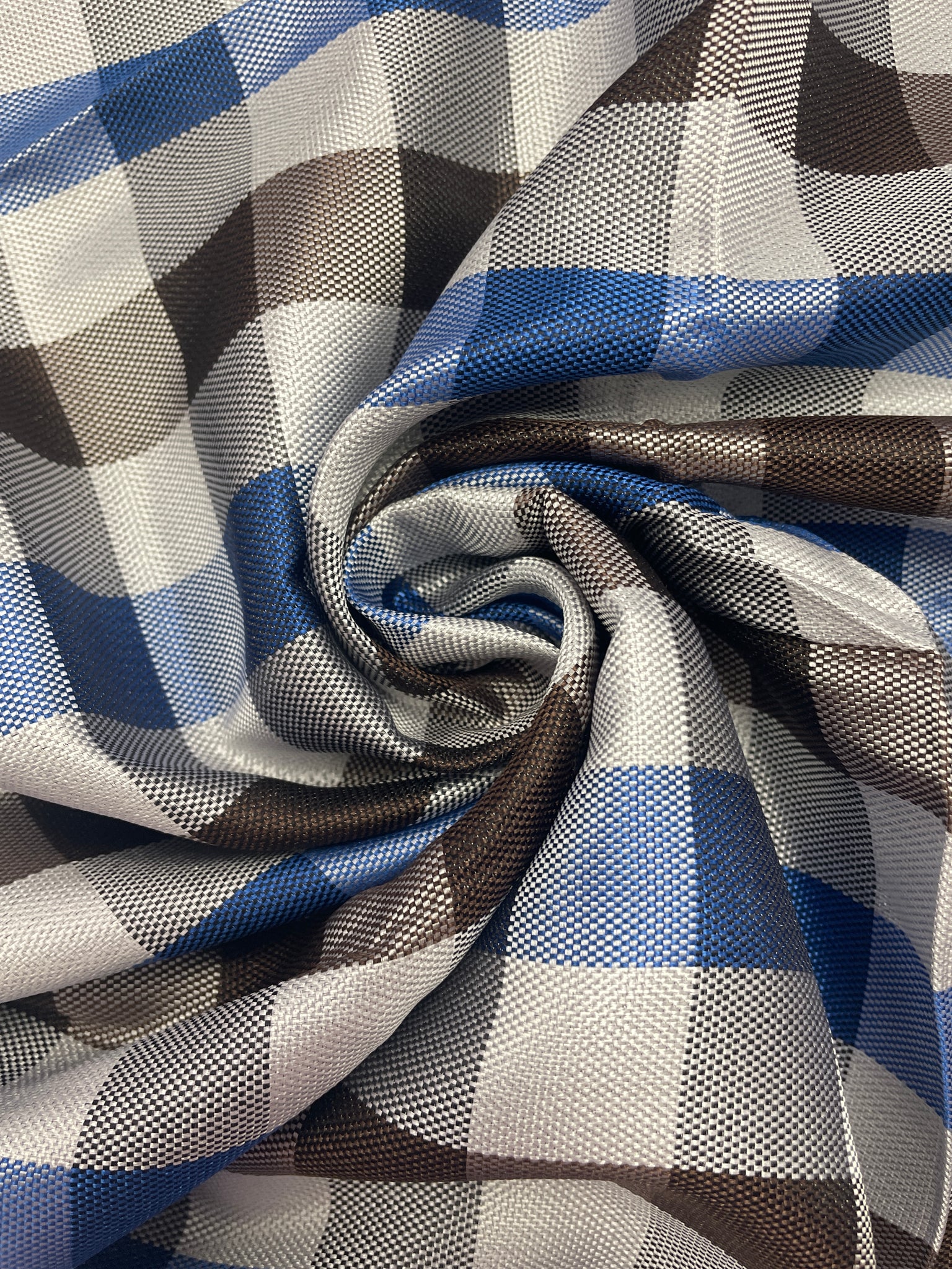 Tie Silk Yarn-Dyed Plaid - Brown, Blue and Light Gray