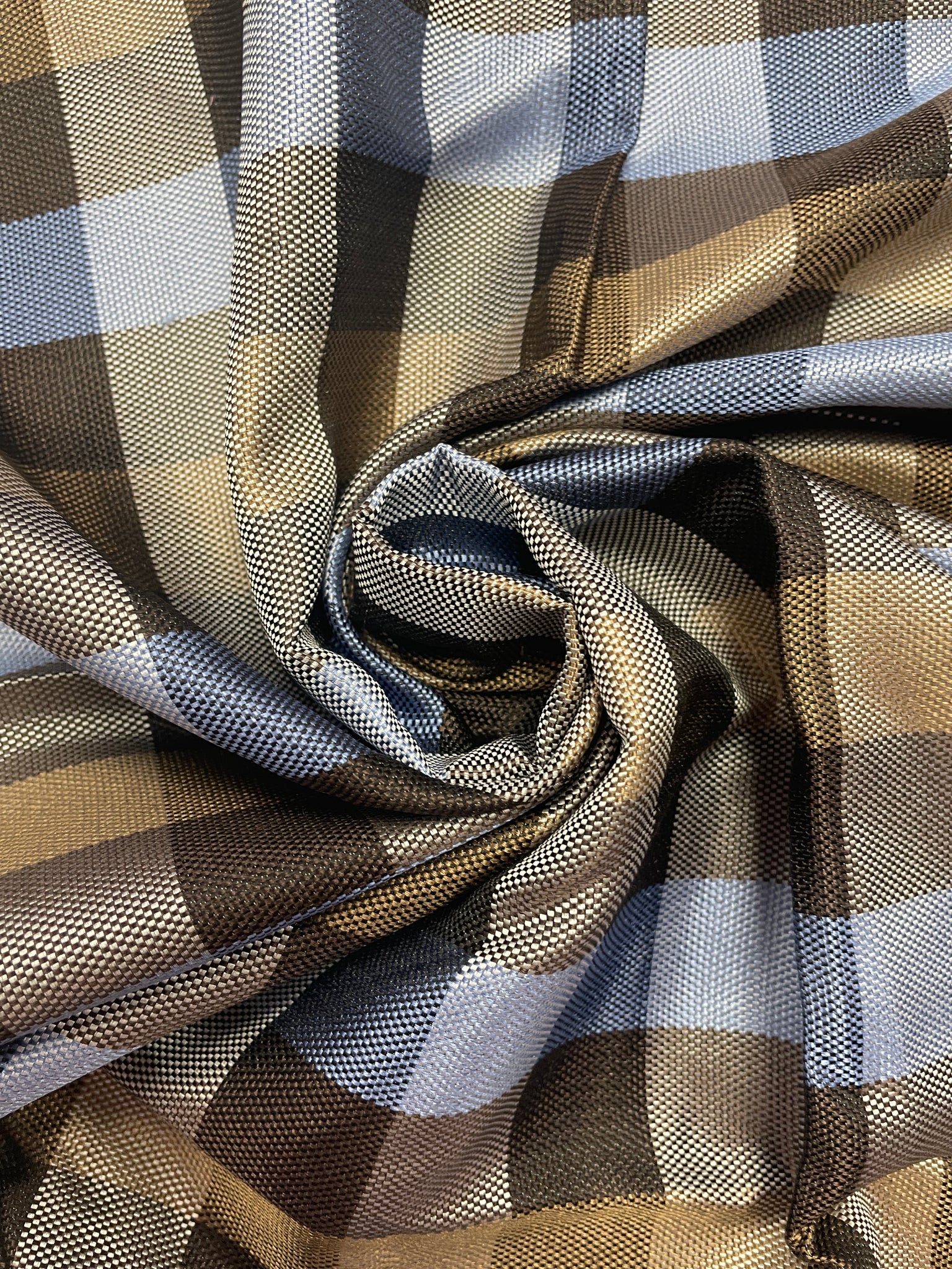 1 3/8 YD Tie Silk Yarn-Dyed Plaid - Brown, Blue and Black