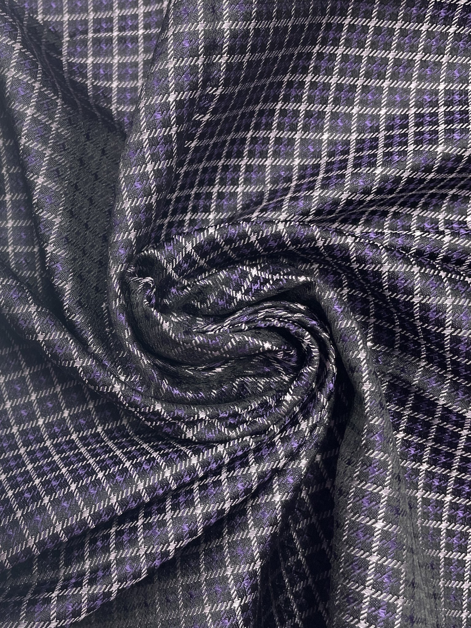 1 YD Tie Silk Yarn-Dyed Plaid - Black, Lavender and Purple