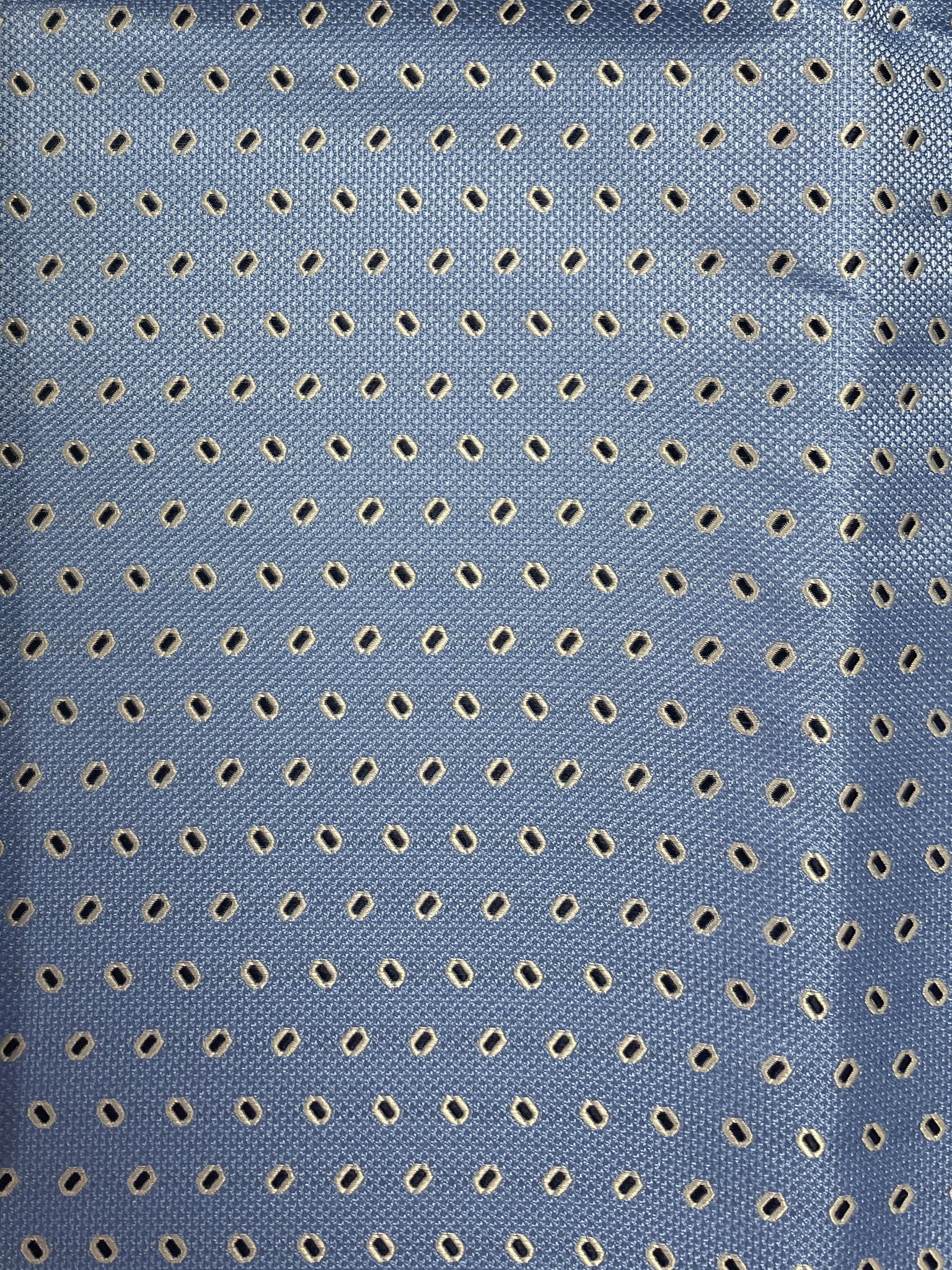 Tie Silk - Light Blue with Light Gray Ovals with Navy Blue Centers