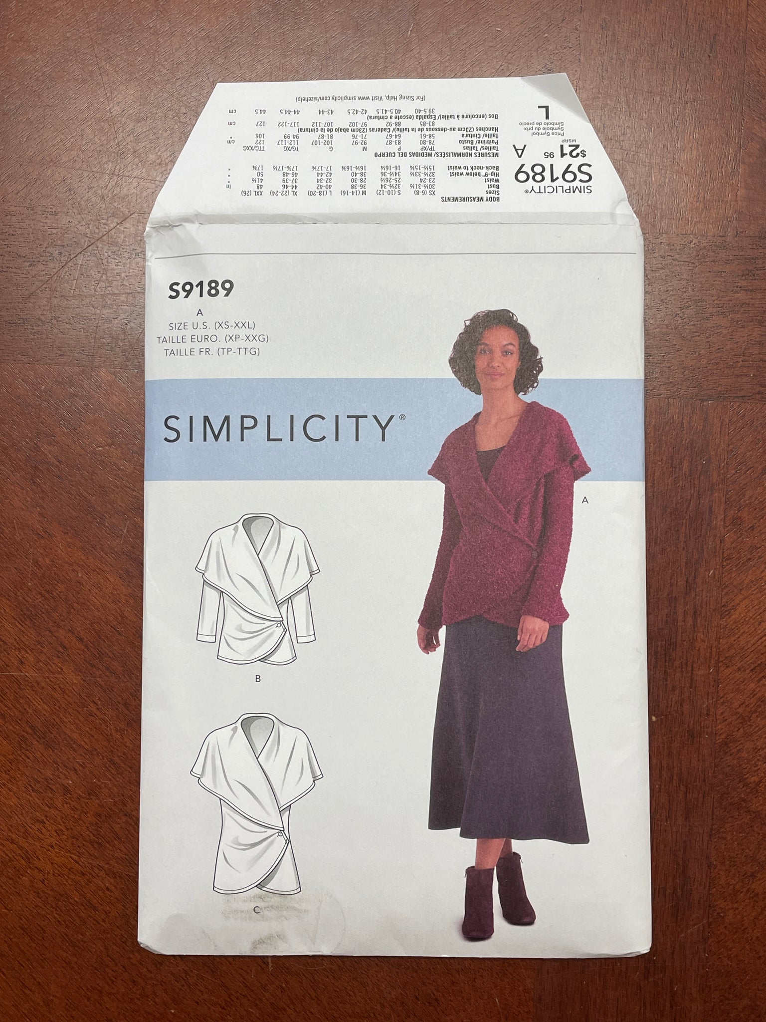 2020 Simplicity 9189 Pattern - Knit Wrap Jacket FACTORY FOLDED