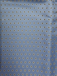 Tie Silk - Light Blue with Light Gray Ovals with Navy Blue Centers