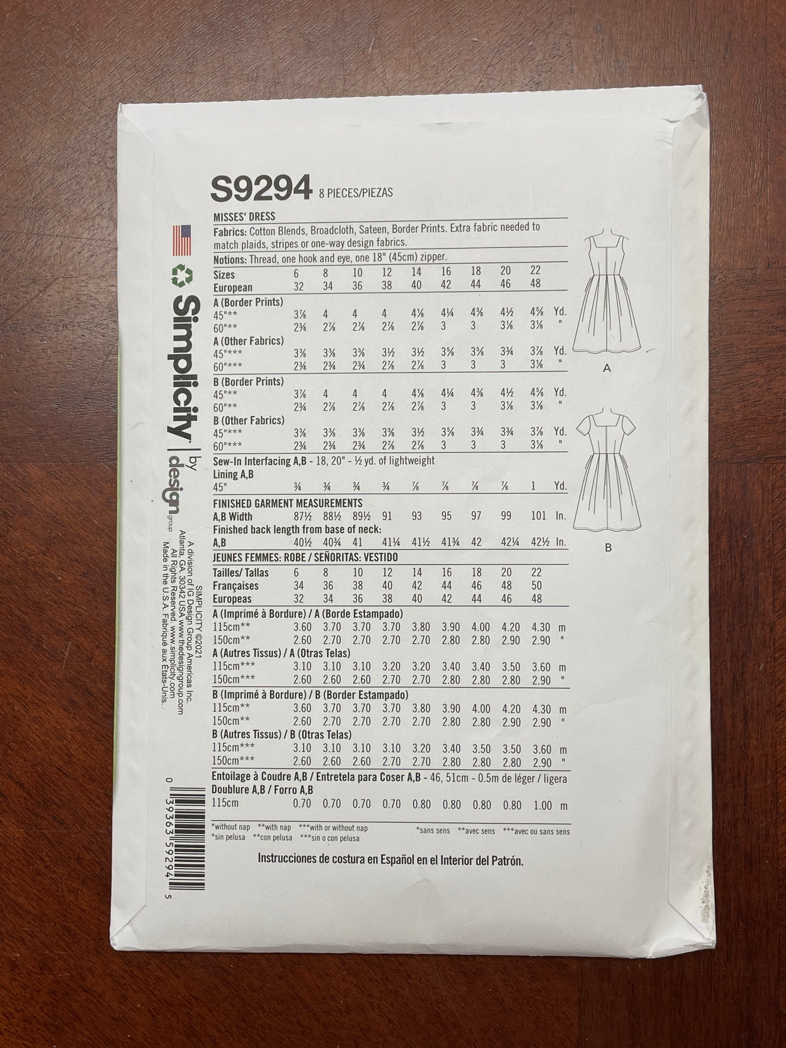 SALE 2021 Simplicity 9294 Sewing Pattern - Dress FACTORY FOLDED