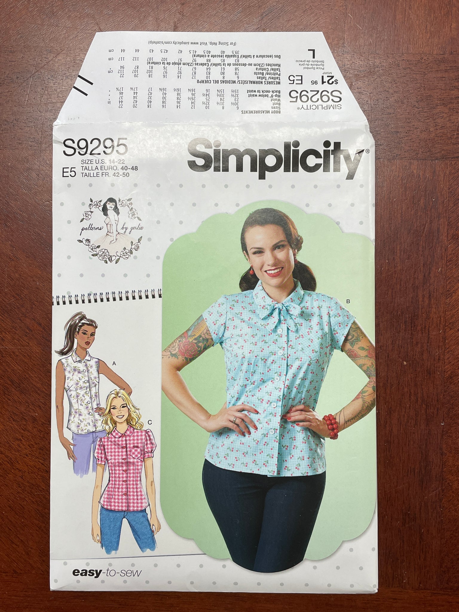 2021 Simplicity 9295 Pattern - Blouse FACTORY FOLDED