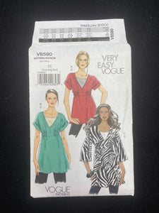 2009 Vogue 8580 Sewing Pattern - Knit Tunic and Top FACTORY FOLDED