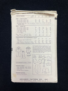 1950's Advance 7803 Sewing Pattern - Child's Pajamas
