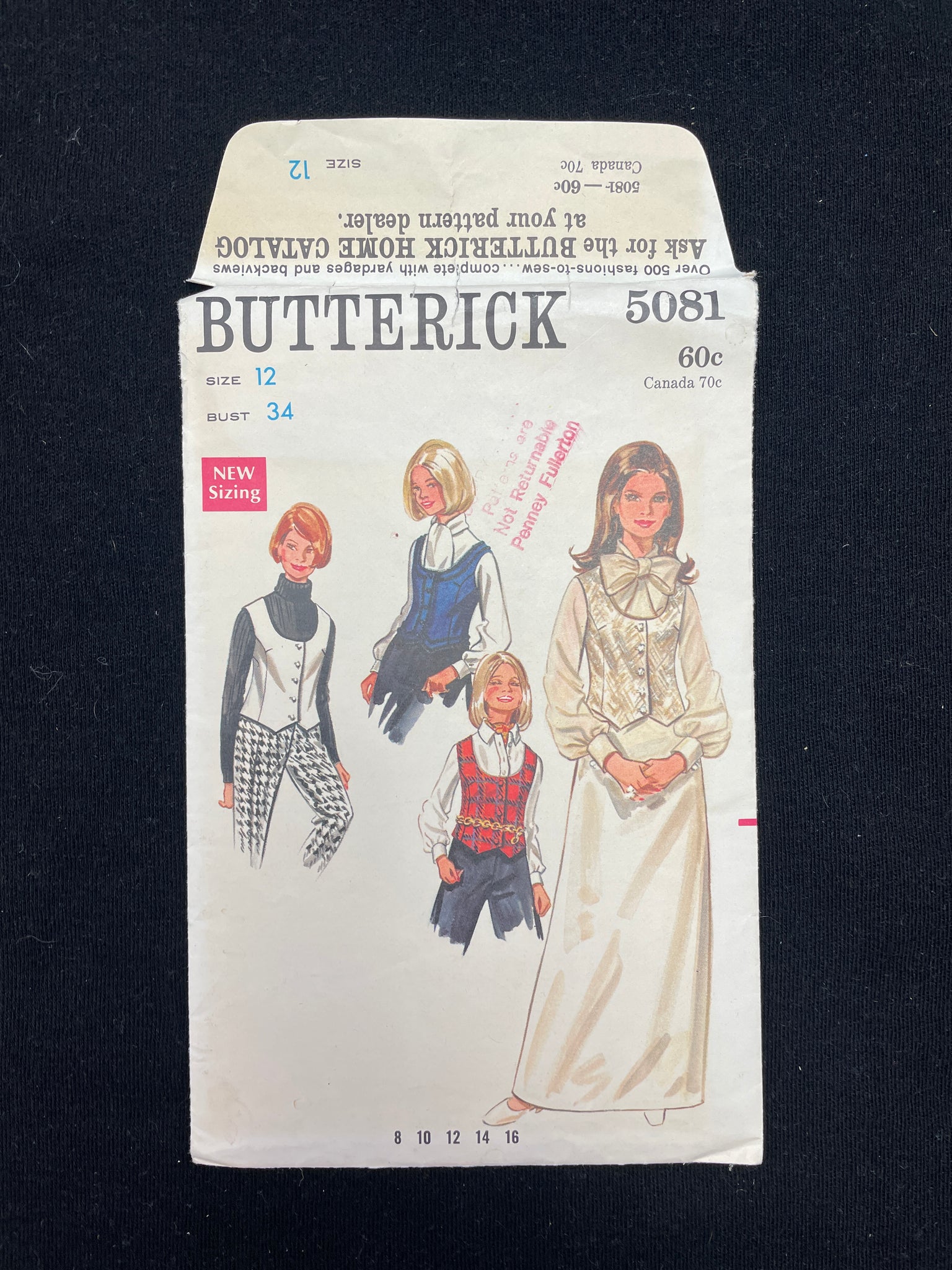 1960's Butterick 5081 Sewing Pattern - Vest