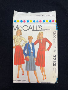 1981 McCall's 7712 Sewing Pattern - Jacket, Blouse and Skirt FACTORY FOLDED