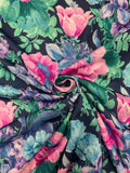 Nylon Jersey Knit - Bright Flowers on Navy Blue