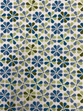 4 YD Cotton Blend Knit - Stylized Flowers in Greens and Blues and White