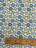 4 YD Cotton Blend Knit - Stylized Flowers in Greens and Blues and White