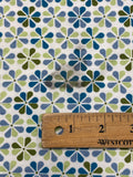 4 YD Cotton Blend Knit - Stylized Flowers in Greens and Blues and White