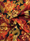 3 1/8 YD Polyester - Maroon, Orange, and Golden Yellow Flowers with Gold Glitter Accents on Black
