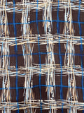 2 5/8 YD Polyester Georgette Printed Plaid - Royal and Light Blues, White and Beige on Brown