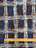 2 5/8 YD Polyester Georgette Printed Plaid - Royal and Light Blues, White and Beige on Brown