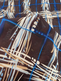 2 5/8 YD Polyester Georgette Printed Plaid - Royal and Light Blues, White and Beige on Brown
