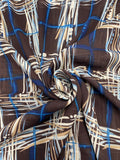 2 5/8 YD Polyester Georgette Printed Plaid - Royal and Light Blues, White and Beige on Brown