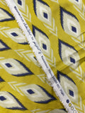 2 3/4 YD Rayon - Ikat-Styled "Feathers" Acid Green, Ecru, and Navy Blue