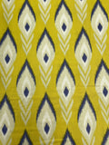 2 3/4 YD Rayon - Ikat-Styled "Feathers" Acid Green, Ecru, and Navy Blue