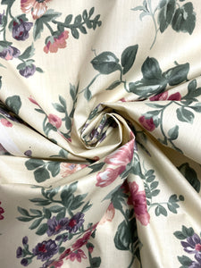Poly/Cotton Vintage - Pale Yellow with Pink and Purple Flowers
