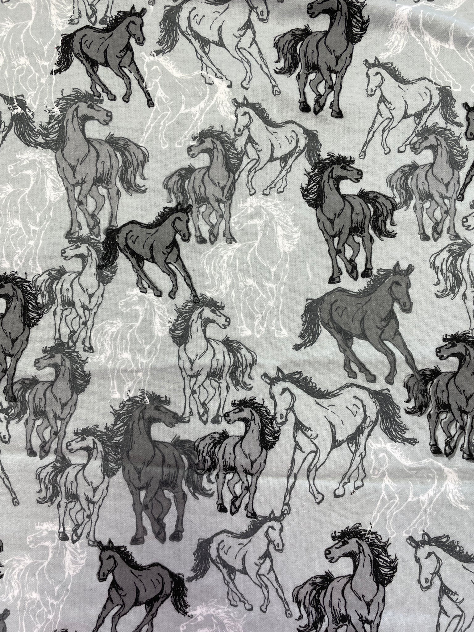 2 YD Cotton Flannel - Gray with Horses