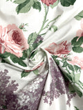 Poly/Cotton Vintage - White with Pink Roses and Purple Lilacs