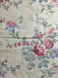 Poly/Cotton Vintage - Cream with Pink and Blue Flowers and Tiny Dots in the Background
