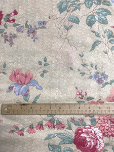 Poly/Cotton Vintage - Cream with Pink and Blue Flowers and Tiny Dots in the Background