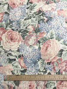 Cotton Vintage - Off White with Pink Cabbage Roses and Blue Lilacs