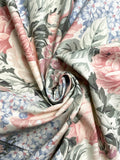 Cotton Vintage - Off White with Pink Cabbage Roses and Blue Lilacs
