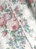 Poly/Cotton Vintage - White with Flowers in Pink, Blue and Purple with Tied in Blue Bows