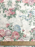 Poly/Cotton Vintage - White with Flowers in Pink, Blue and Purple with Tied in Blue Bows