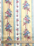 Poly/Cotton Vintage - Stripes in Blue and Yellow with Flowers