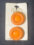 Buttons Plastic Set of 2 Vintage - Matte Orange with Shiny Orange Centers