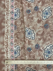 2 1/2 YD Rayon Vintage - Mottled Beige with Flowers with a Border