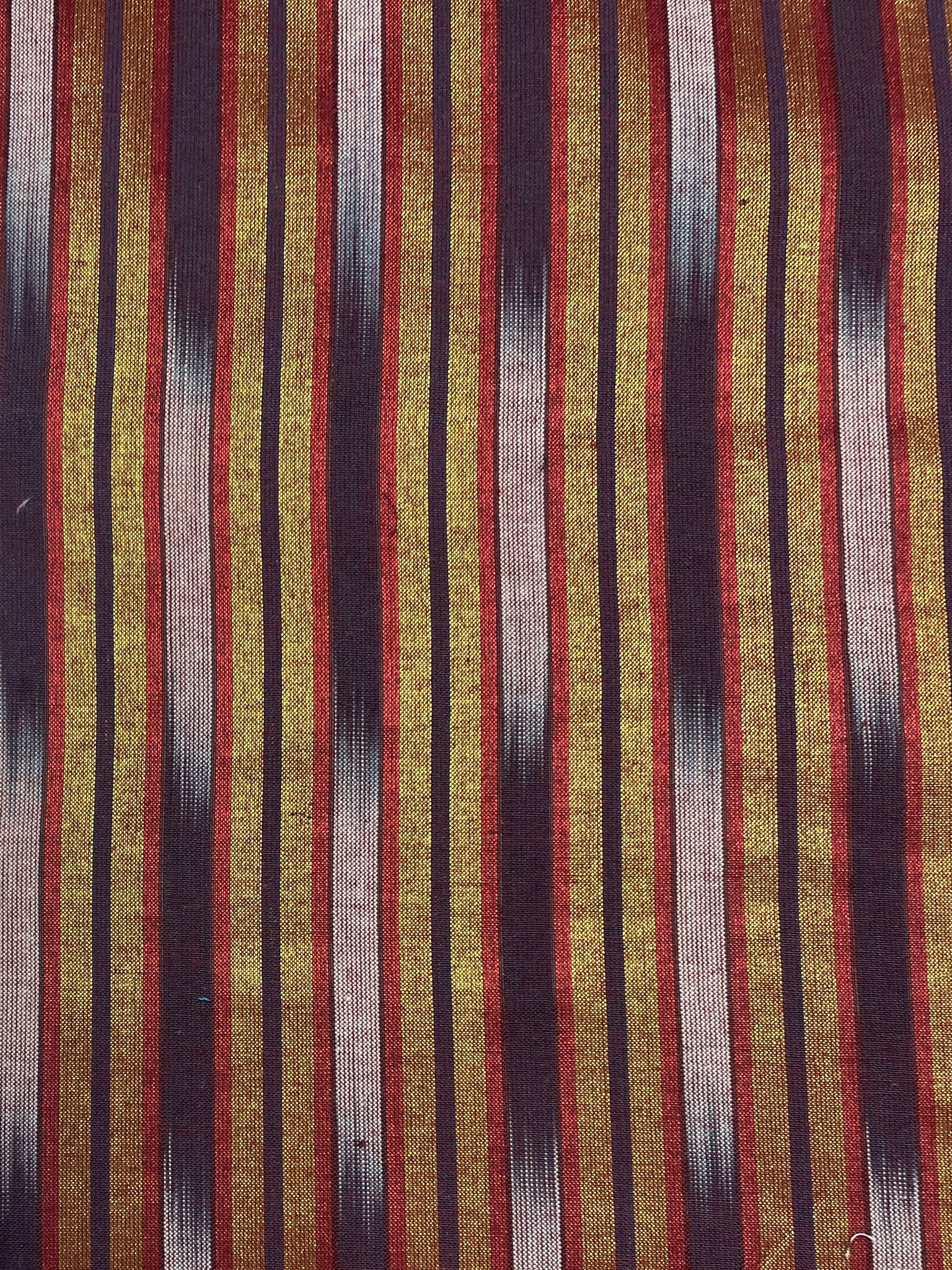 Cotton/Nylon Iridescent Yarn-Dyed Ikat Stripes Vintage - Red, Navy Blue, White and Gold