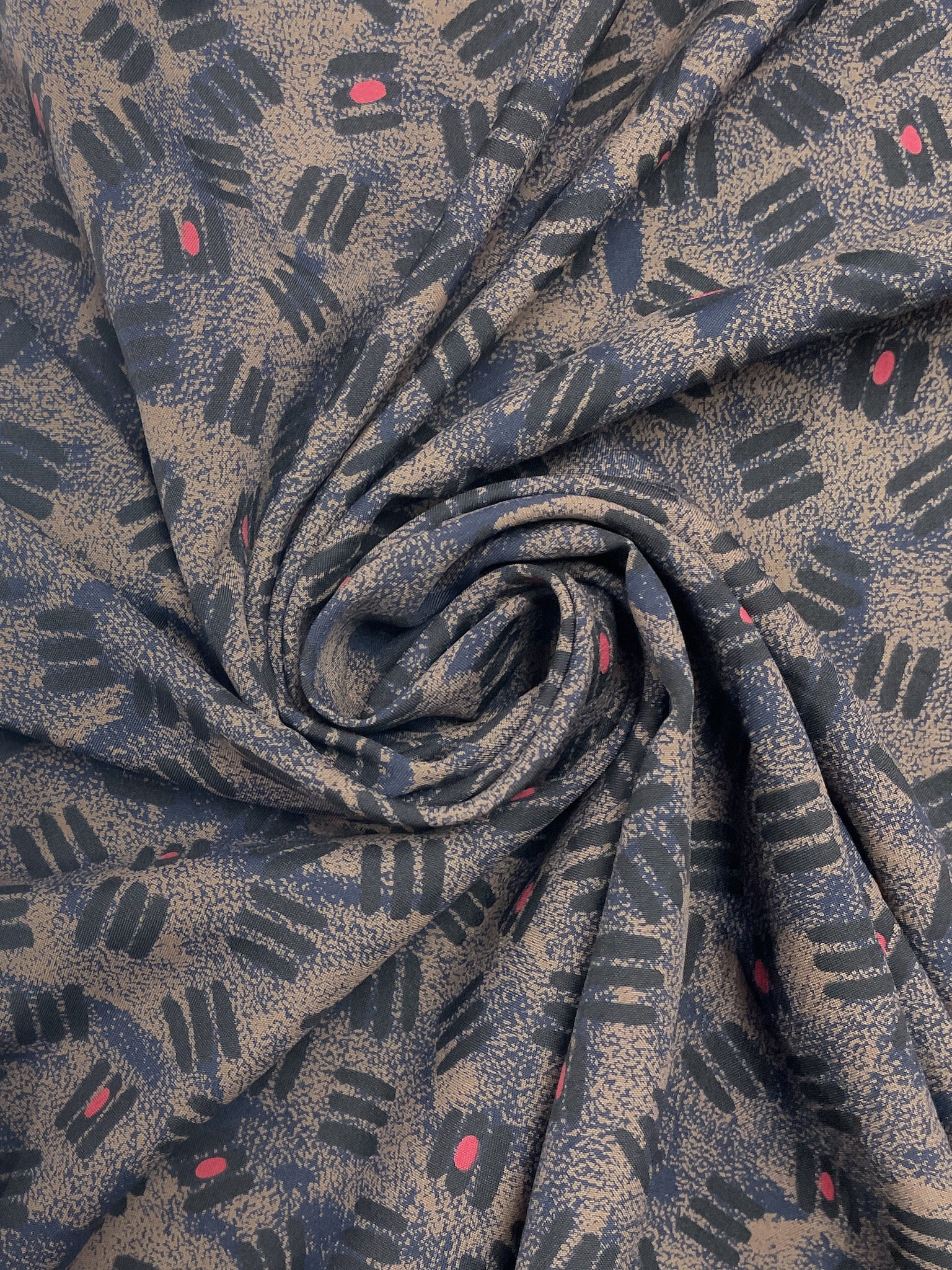 Polyester - Navy Blue with Tan and Red