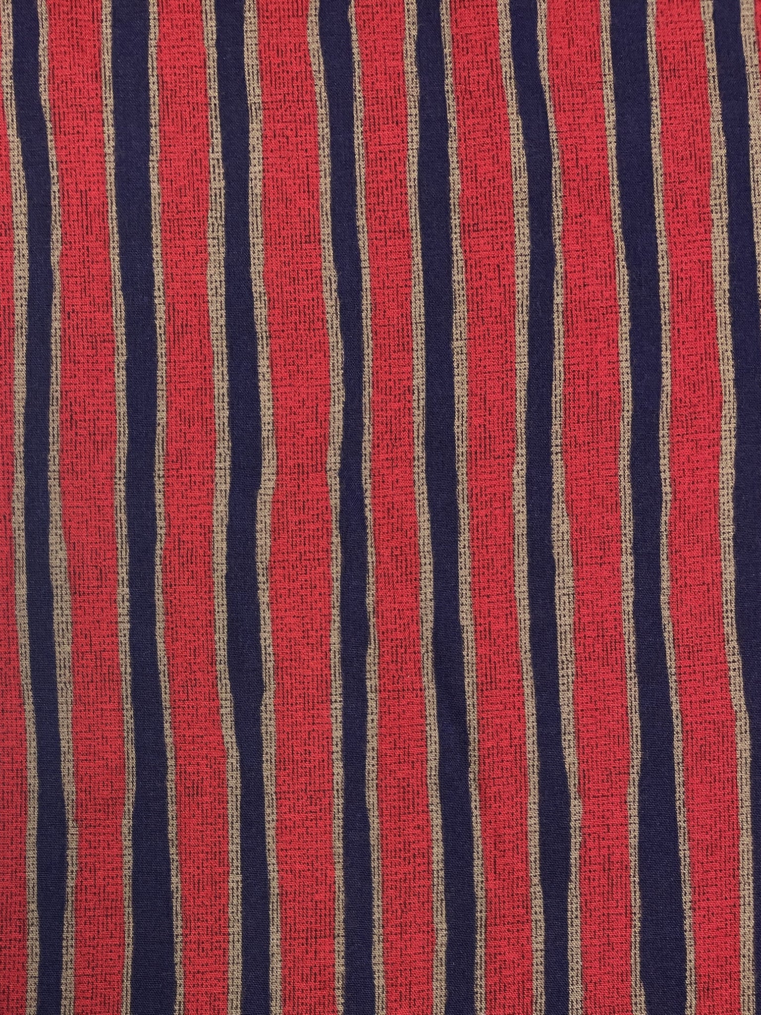 Rayon Printed Stripe Vintage - Red, Blue and Light Brown