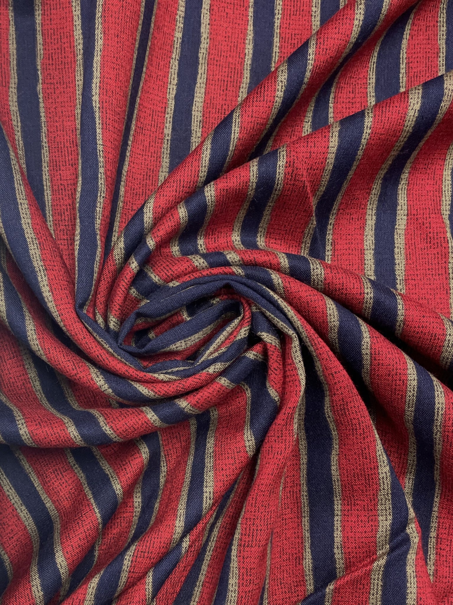 Rayon Printed Stripe Vintage - Red, Blue and Light Brown