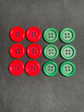 Buttons Plastic Set of 6 - Red or Green
