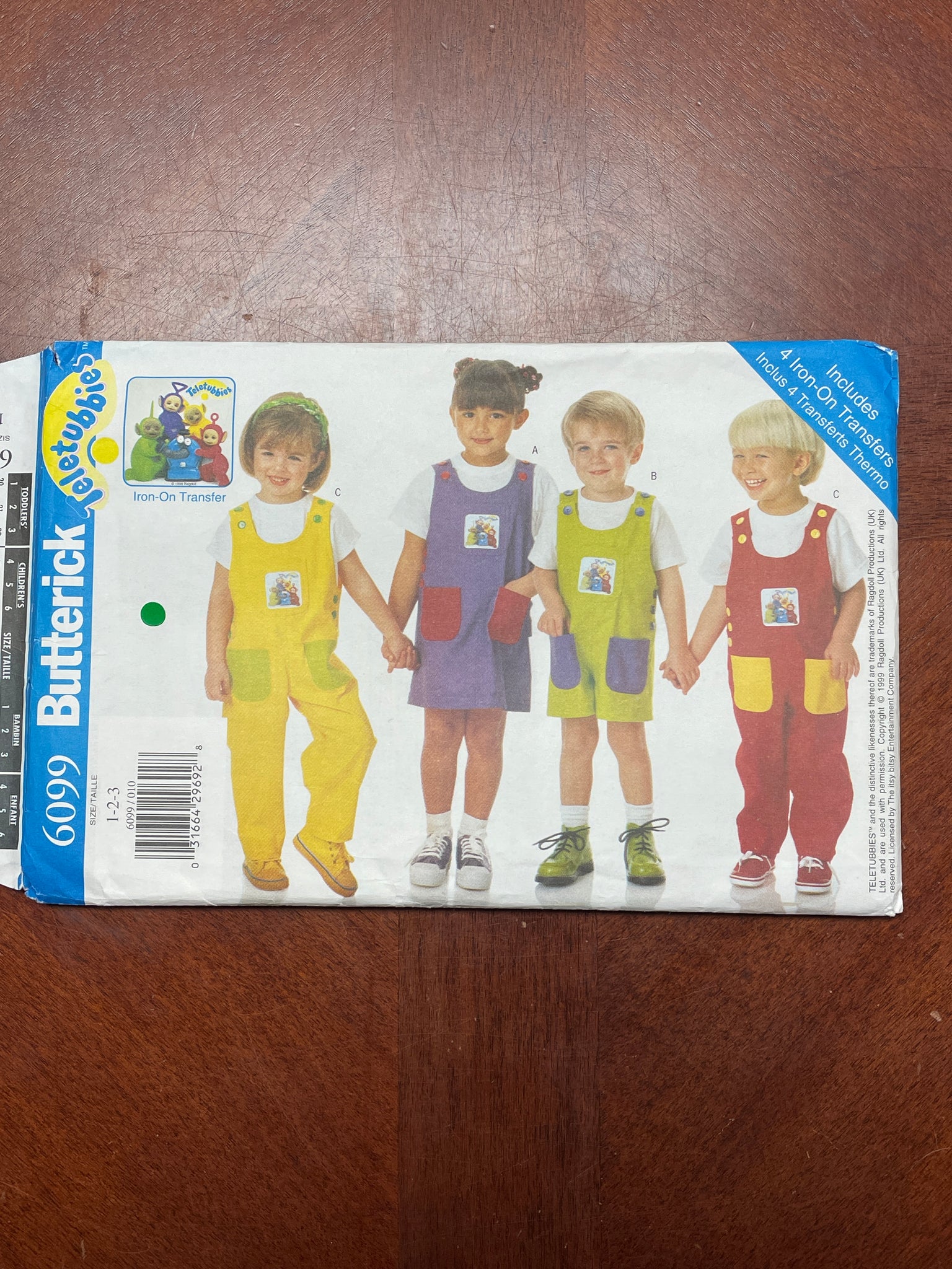 SALE 1999 Butterick 6099 Sewing Pattern - Child's Jumper, Romper, Jumpsuit and Iron-On Transfer FACTORY FOLDED