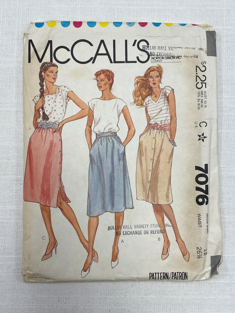 1980 McCall's 7076 Sewing Pattern - Skirts