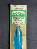 Zipper Separating 14", or 16" Metal Tooth Vintage - Navy, Brown, or Turquoise