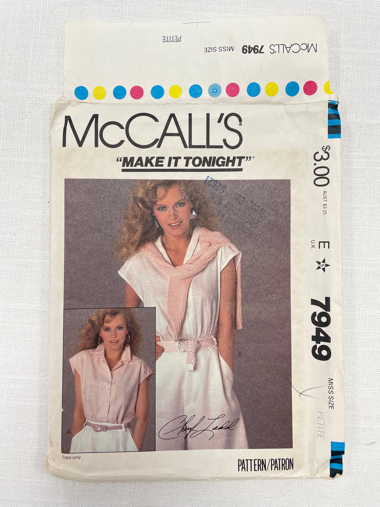 1982 McCall's 7949 Sewing Pattern - Blouse
