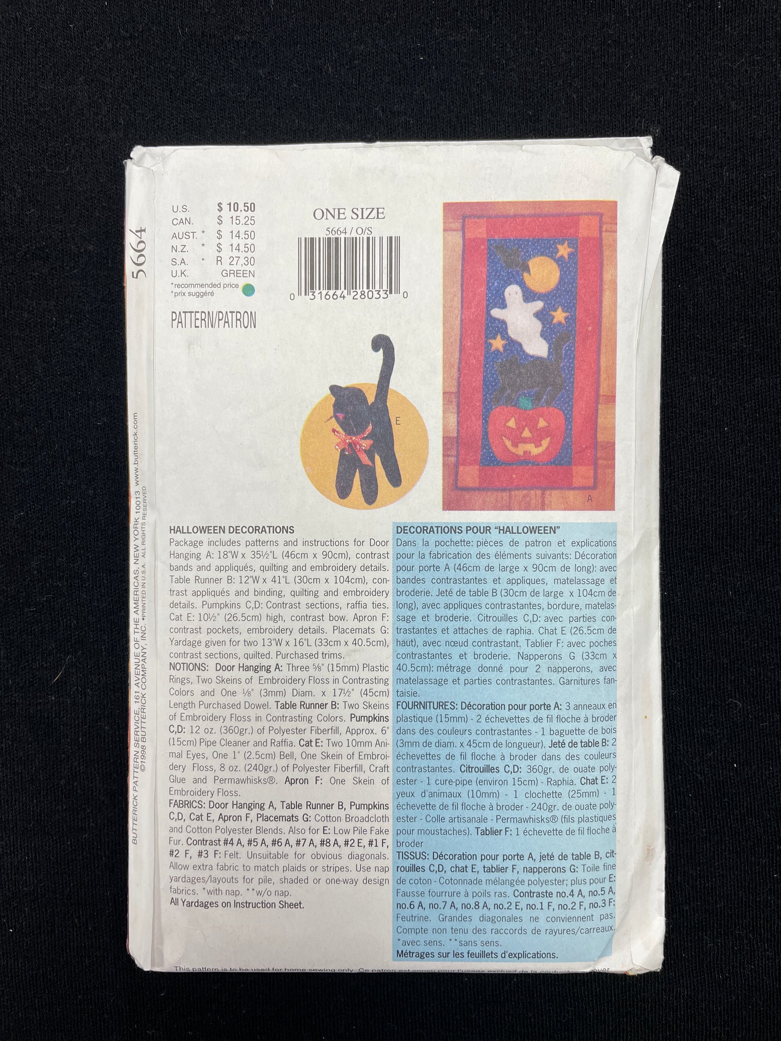 1998 Butterick 5664 Sewing Pattern - Halloween and Autumn Decorations FACTORY FOLDED