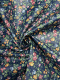 1987 3 YD Cotton Polished - Flowers in Various Colors on Navy Blue