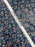 1987 3 YD Cotton Polished - Flowers in Various Colors on Navy Blue