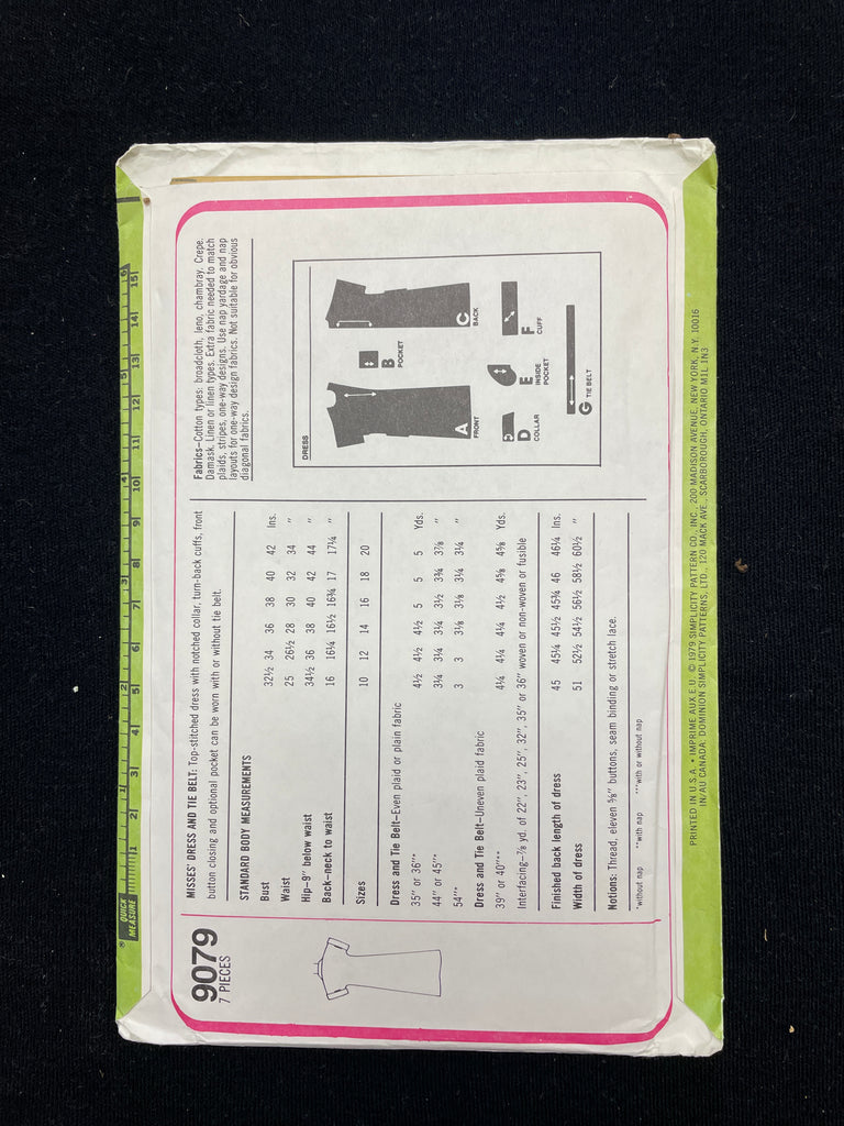 V1979 Pattern 1979 Simplicity 9079 Sewing Pattern - Adult Dress FACTORY FOLDED ...