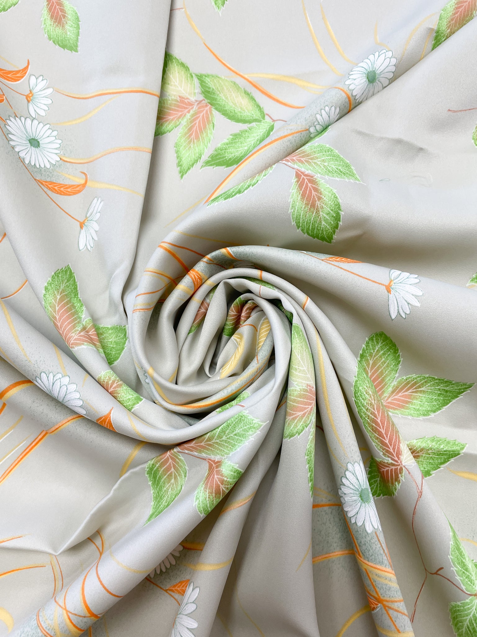 1 5/8 YD Polyester Matte Satin - Ecru with Flowers